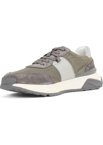 Erkek Gri Bağcıklı Kalın Tabanlı Süet Deri Sneaker fırsatları