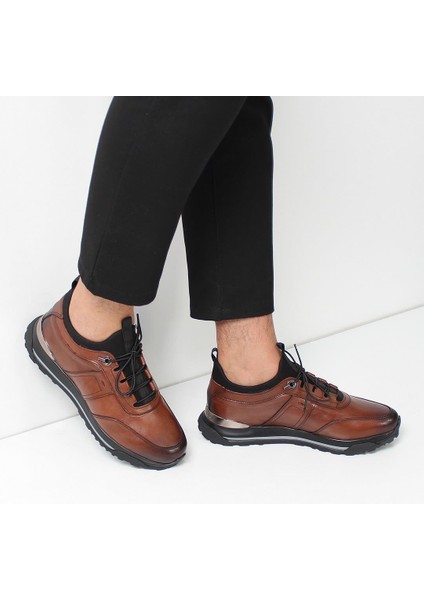 Erkek Kahverengi Bağcıklı Kalın Tabanlı Deri Sneaker
