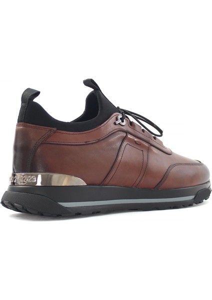Erkek Kahverengi Bağcıklı Kalın Tabanlı Deri Sneaker