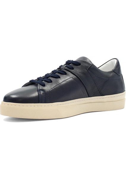 Erkek Lacivert Bağcıklı Kalın Tabanlı Deri Sneaker fırsatları