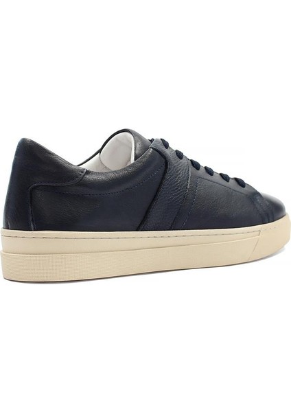 Erkek Lacivert Bağcıklı Kalın Tabanlı Deri Sneaker indirimleri