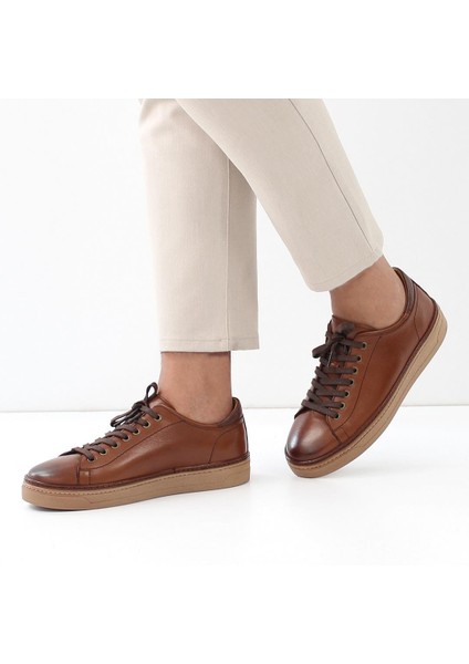 Erkek Taba Bağcıklı Kalın Tabanlı Deri Sneaker fiyatları