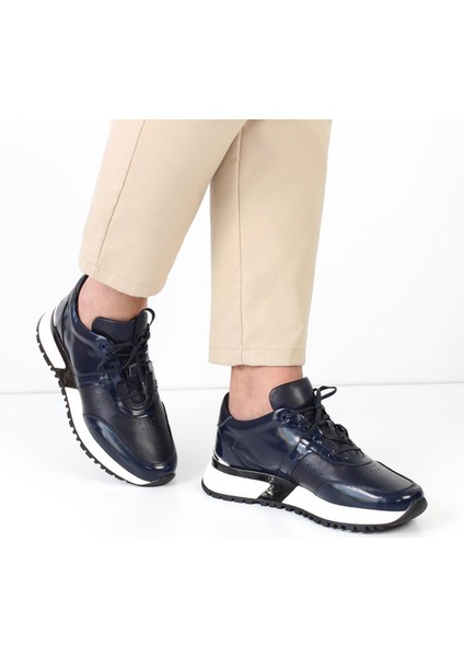 Erkek Lacivert Bağcıklı Açma Deri Sneaker fiyatları