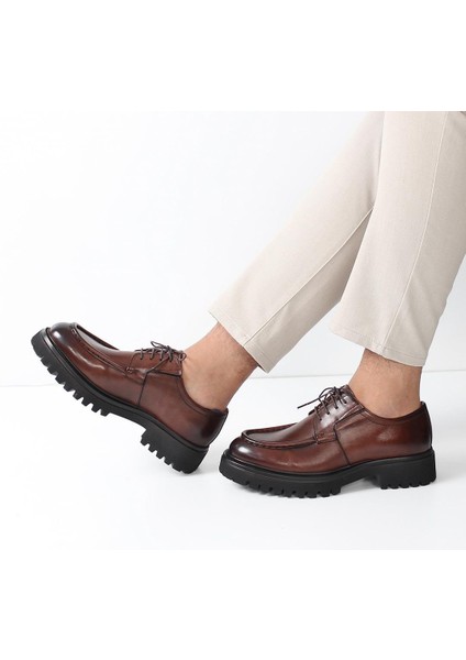 Erkek Kahverengi Bağcıklı Kalın Tabanlı Deri Günlük Ayakkabı fiyatları