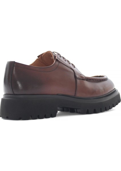 Erkek Kahverengi Bağcıklı Kalın Tabanlı Deri Günlük Ayakkabı indirimleri