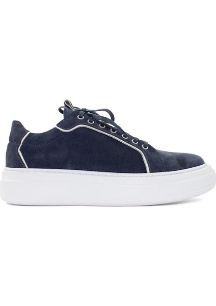 Erkek Mavi Bağcıklı Kalın Tabanlı Süet Deri Sneaker