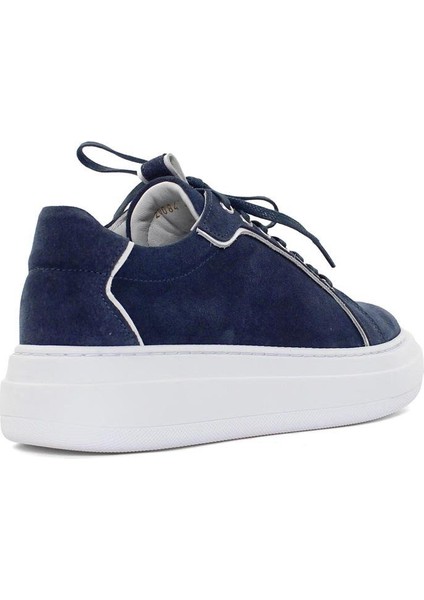 Erkek Mavi Bağcıklı Kalın Tabanlı Süet Deri Sneaker