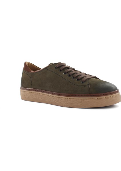Erkek Haki Bağcıklı Kalın Tabanlı Nubuk Deri Sneaker