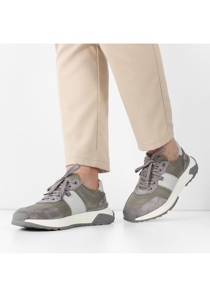 Erkek Gri Bağcıklı Kalın Tabanlı Süet Deri Sneaker