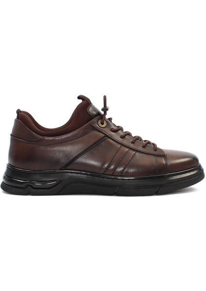 Erkek Kahverengi Bağcıklı Kalın Tabanlı Deri Sneaker