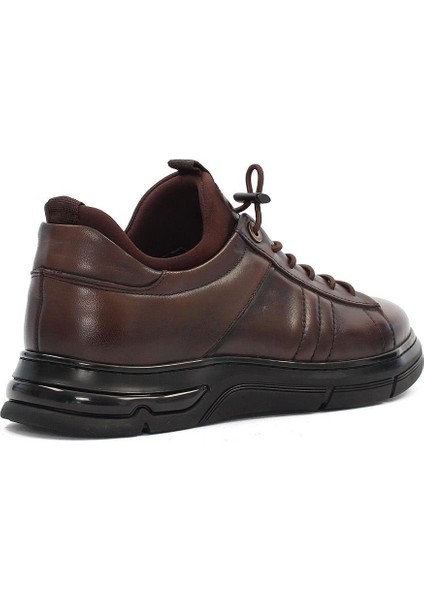 Erkek Kahverengi Bağcıklı Kalın Tabanlı Deri Sneaker
