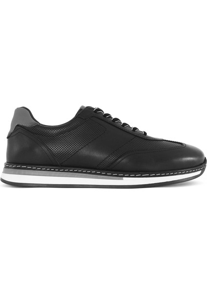 Erkek Siyah Bağcıklı Deri Sneaker