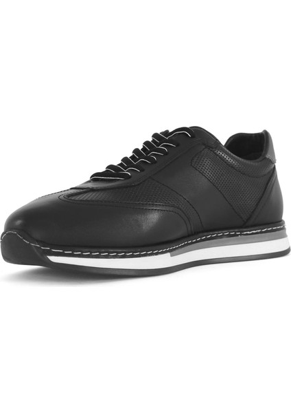 Erkek Siyah Bağcıklı Deri Sneaker
