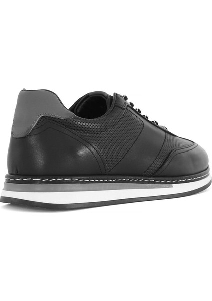 Erkek Siyah Bağcıklı Deri Sneaker