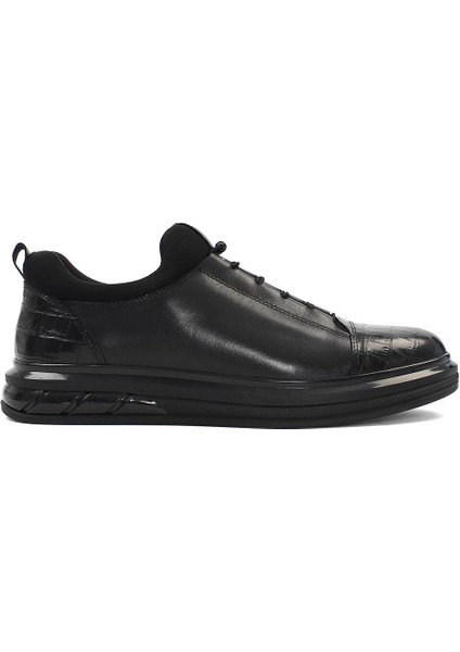 Erkek Siyah Kalın Tabanlı Kroko Deri Sneaker