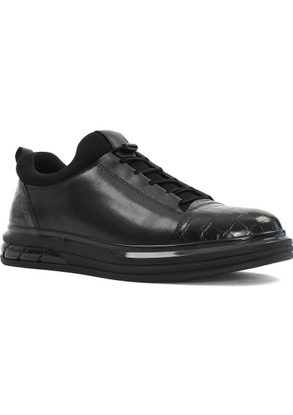 Erkek Siyah Kalın Tabanlı Kroko Deri Sneaker