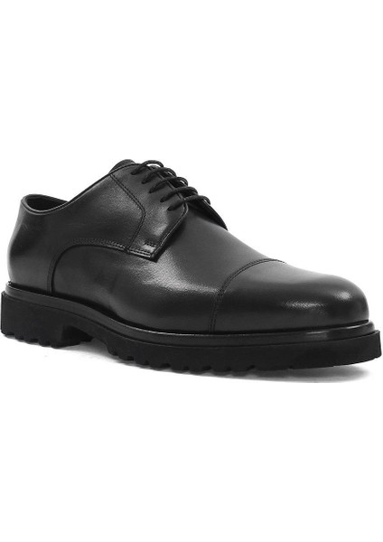 Erkek Siyah Bağcıklı Kalın Tabanlı Deri Günlük Ayakkabı modelleri