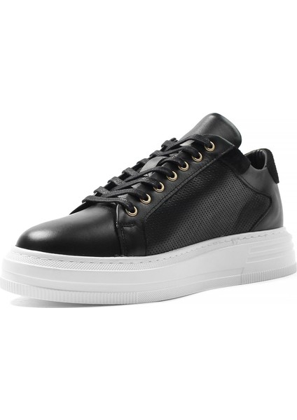 Erkek Siyah Bağcıklı Kalın Tabanlı Deri Sneaker fırsatları