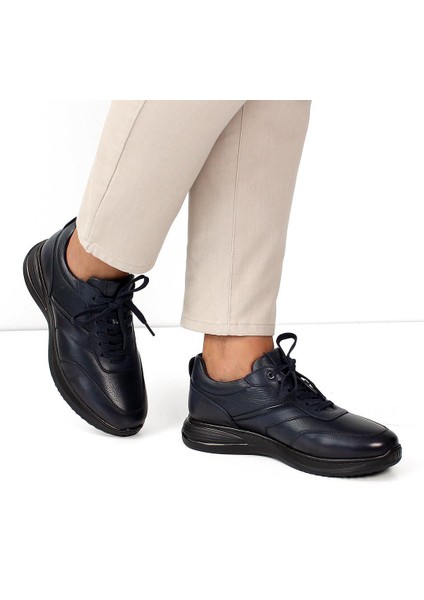 Erkek Lacivert Bağcıklı Kalın Tabanlı Deri Günlük Ayakkabı fiyatları
