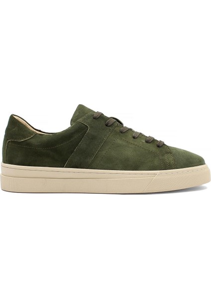Erkek Haki Bağcıklı Kalın Tabanlı Süet Deri Sneaker