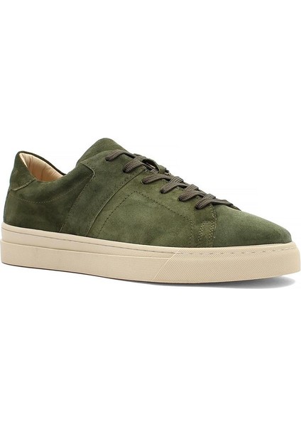 Erkek Haki Bağcıklı Kalın Tabanlı Süet Deri Sneaker