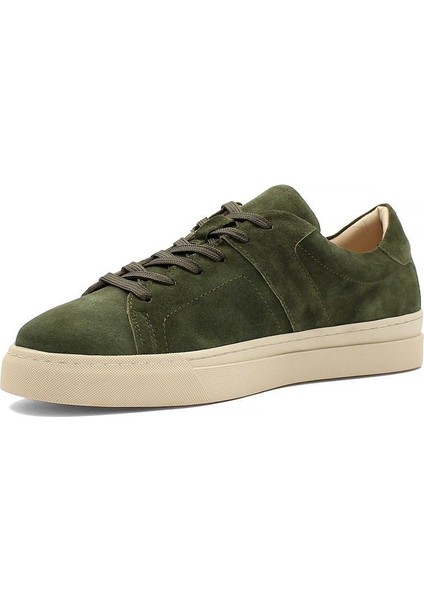 Erkek Haki Bağcıklı Kalın Tabanlı Süet Deri Sneaker