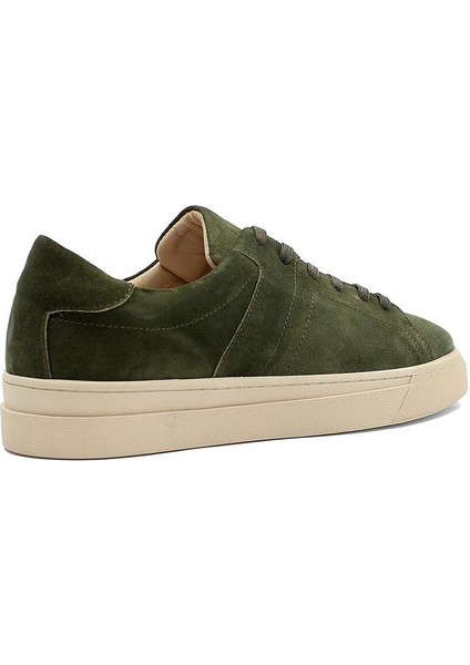 Erkek Haki Bağcıklı Kalın Tabanlı Süet Deri Sneaker