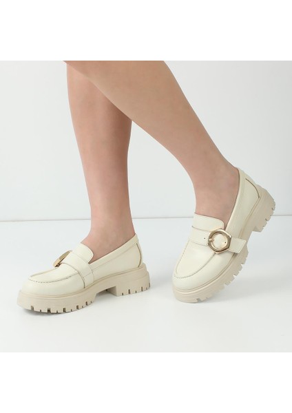 Kadın Bej Tokalı Deri Loafer fiyatları