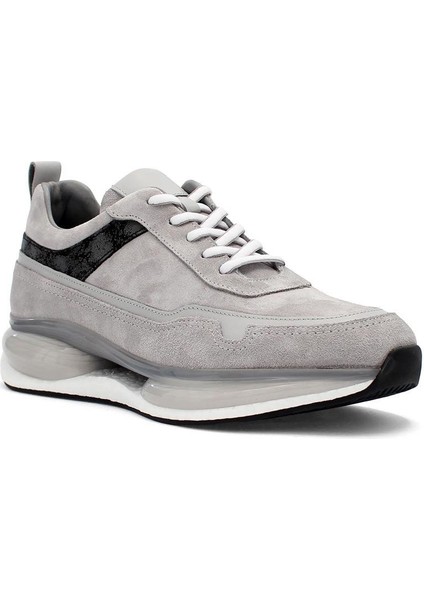 Erkek Gri Bağcıklı Kalın Tabanlı Süet Deri Sneaker