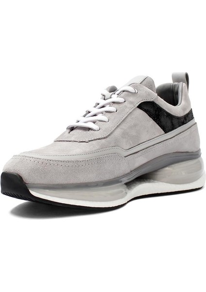 Erkek Gri Bağcıklı Kalın Tabanlı Süet Deri Sneaker