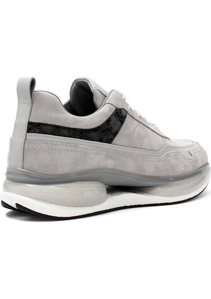Erkek Gri Bağcıklı Kalın Tabanlı Süet Deri Sneaker