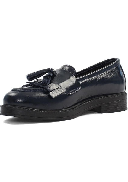 Kadın Lacivert Püsküllü Rugan Deri Loafer fırsatları
