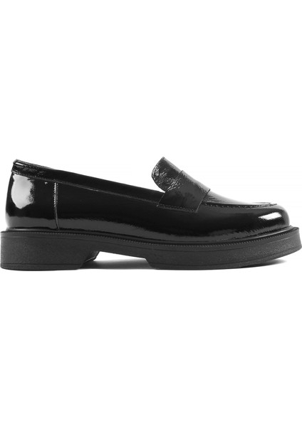 Kadın Siyah Rugan Deri Loafer