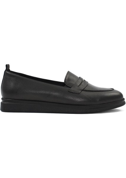 Kadın Siyah Deri Loafer