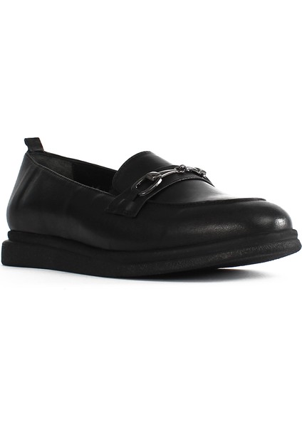 Kadın Siyah Tokalı Deri Loafer modelleri