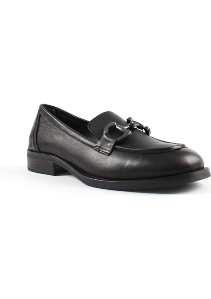 Kadın Siyah Tokalı Deri Loafer modelleri