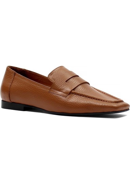 Kadın Taba Küt Burunlu Deri Loafer modelleri