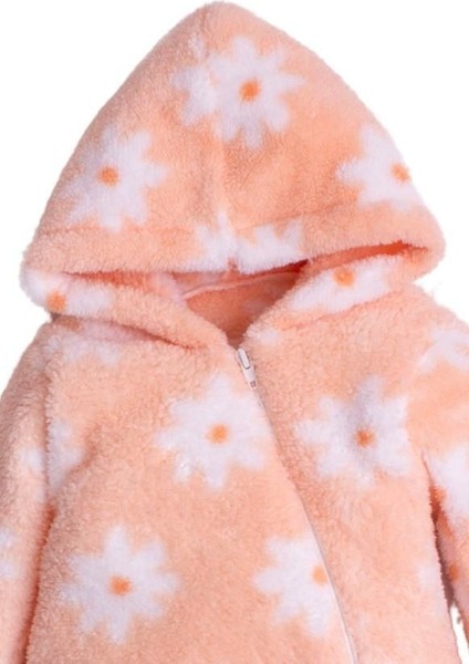 Kışlık Tatlı Peluş Kapüşonlu Çiçek Desenli Bebek Çocuk Welsoft Tulum fiyatları