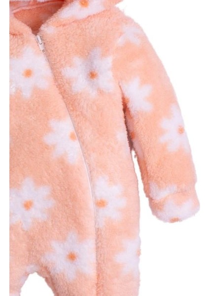 Kışlık Tatlı Peluş Kapüşonlu Çiçek Desenli Bebek Çocuk Welsoft Tulum modelleri