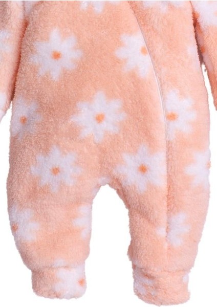 Kışlık Tatlı Peluş Kapüşonlu Çiçek Desenli Bebek Çocuk Welsoft Tulum fırsatları