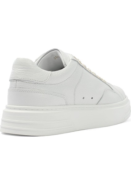 Erkek Beyaz Bağcıklı Kalın Tabanlı Deri Sneaker