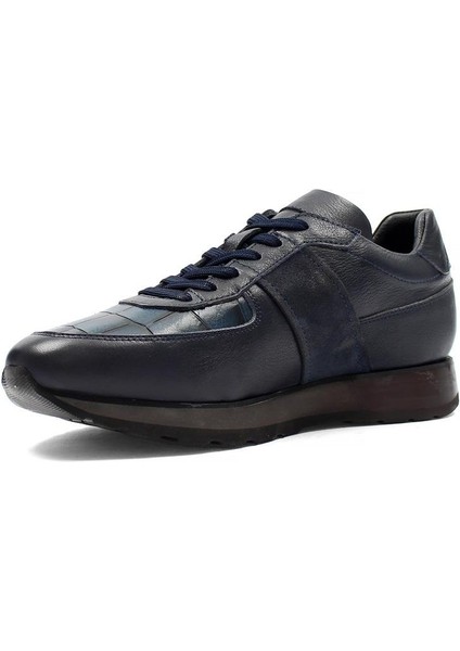 Erkek Lacivert Bağcıklı Deri Sneaker fırsatları