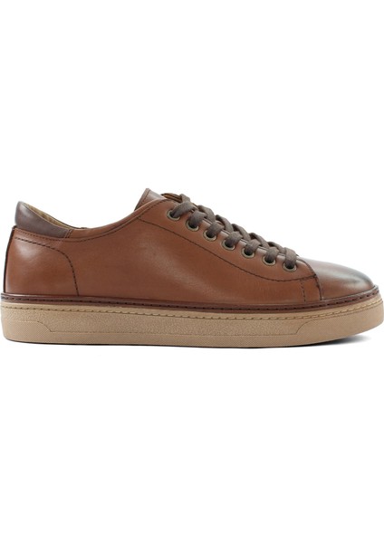 Erkek Taba Bağcıklı Kalın Tabanlı Deri Sneaker