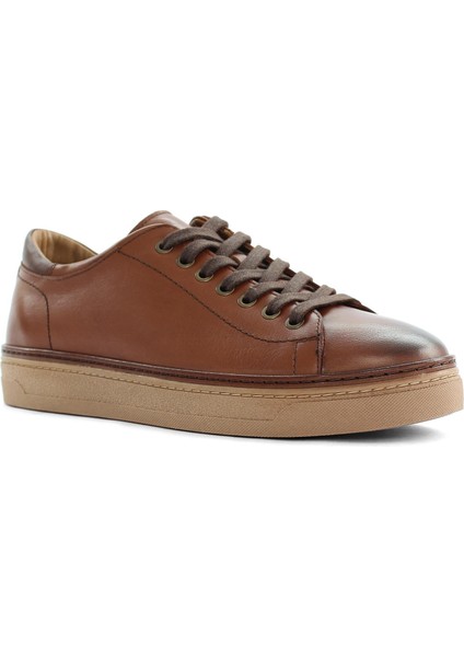 Erkek Taba Bağcıklı Kalın Tabanlı Deri Sneaker