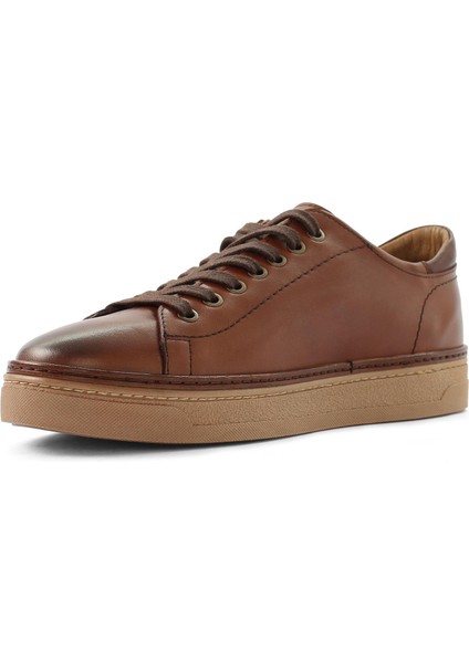 Erkek Taba Bağcıklı Kalın Tabanlı Deri Sneaker