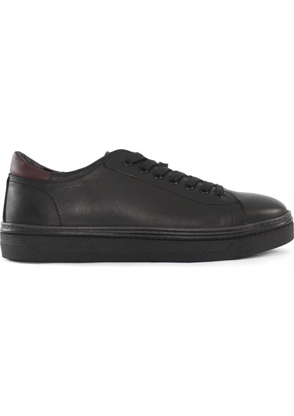 Erkek Siyah Bağcıklı Kalın Tabanlı Deri Sneaker