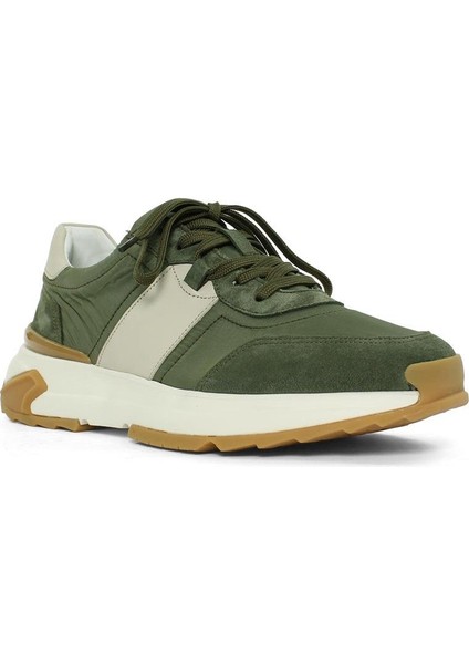 Erkek Yeşil Bağcıklı Kalın Tabanlı Süet Deri Sneaker