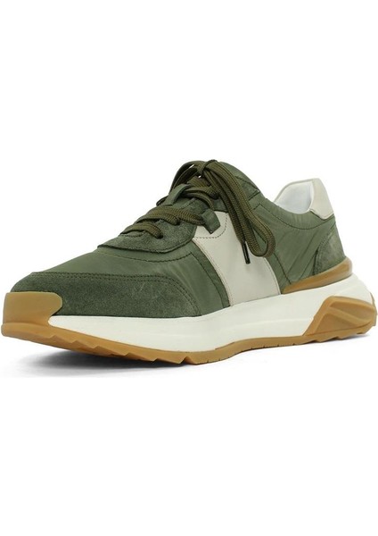 Erkek Yeşil Bağcıklı Kalın Tabanlı Süet Deri Sneaker