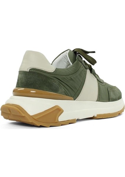 Erkek Yeşil Bağcıklı Kalın Tabanlı Süet Deri Sneaker