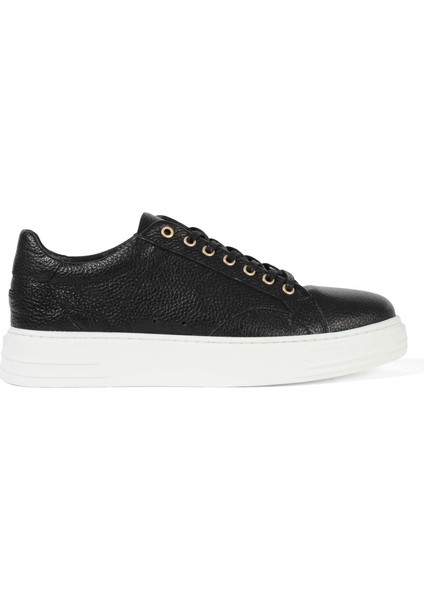 Erkek Siyah Bağcıklı Kalın Tabanlı Deri Sneaker